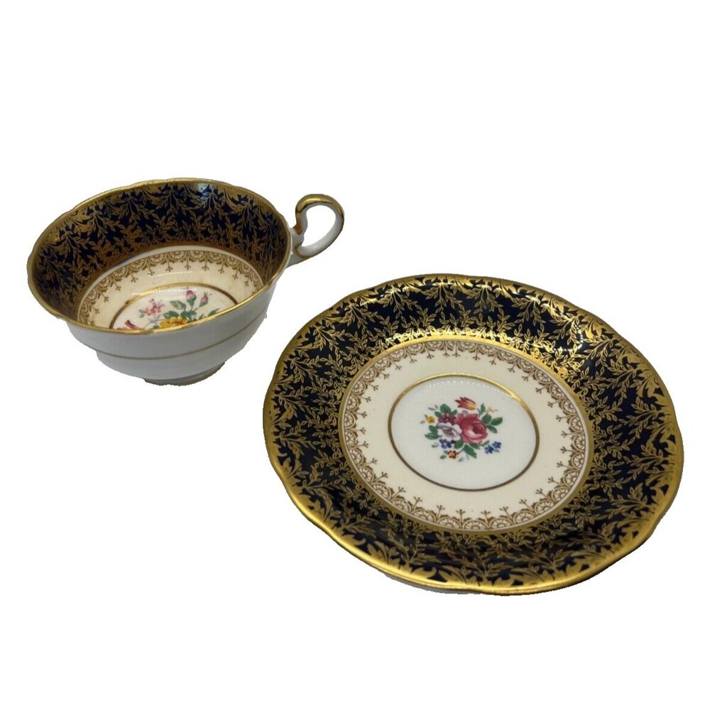 Cobalt Blue and Gold Aynsley J A Bailey Teacup and Saucer blue gold England Cup
